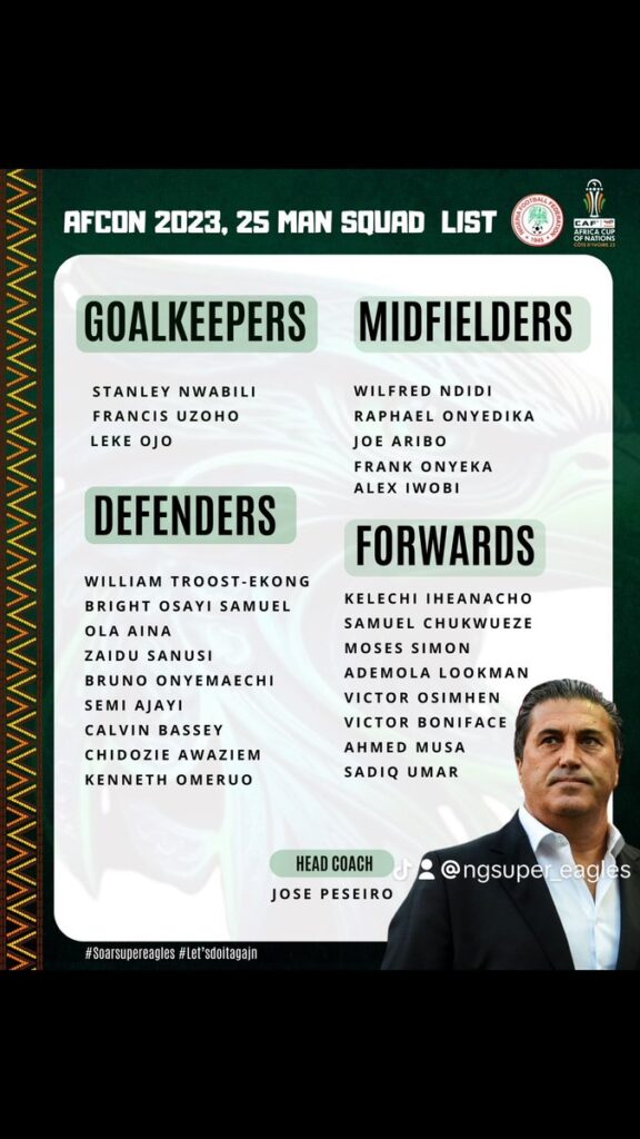 #MAXAFCON2023 UPDATES: José Peseiro names strong Super Eagles squad