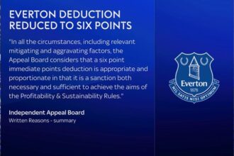 #EnglishPremierLeague: Everton point deduction reduced from 10 to 6