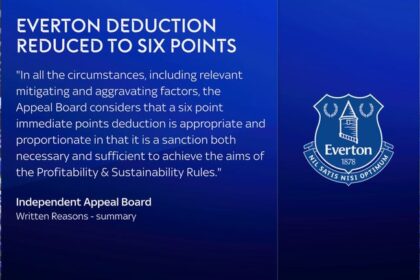 #EnglishPremierLeague: Everton point deduction reduced from 10 to 6